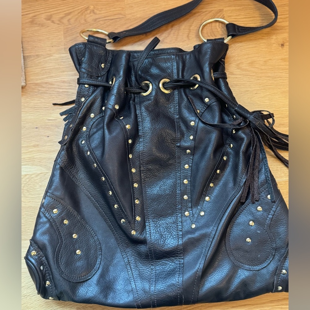 BULGA Large Studded Brown Butterfly Leather Bag